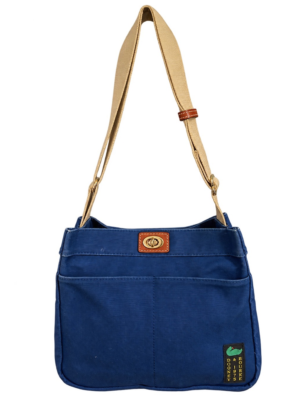 Dooney & Bourke Blue Canvas Shoulder Bag Tan Strap Duck Logo